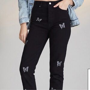 PacSun Studded Butterfly Ultra High Waisted Slim Fit  Black Jeans Size 28 NWT